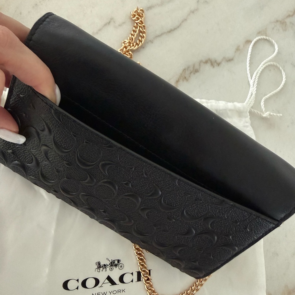 Coach Black Leather wristlet W/ chain strap - Picture 5 of 11